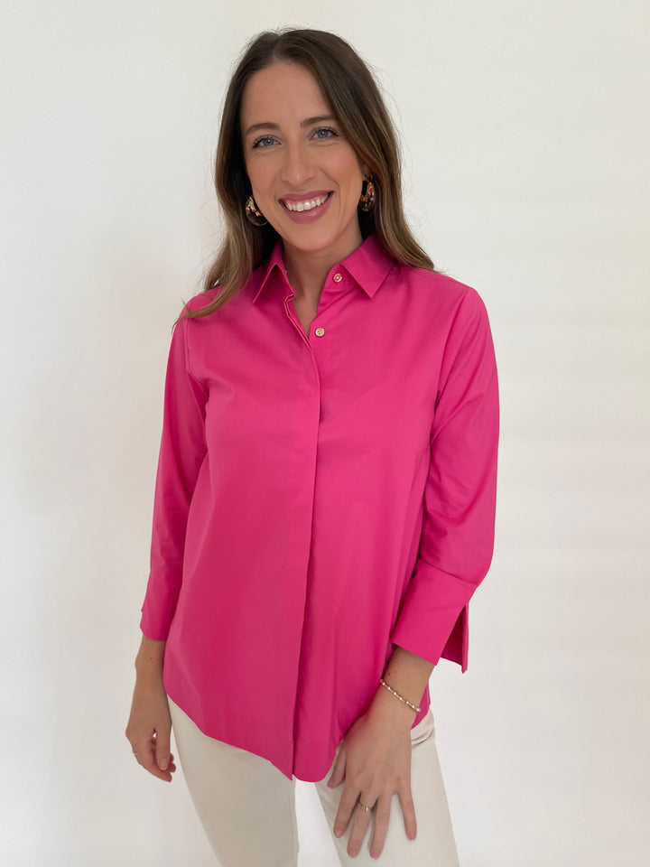 Hinson Wu Xena 3/4 Sleeve Zip Back Shirt in Hot Pink available at Barbara Katz