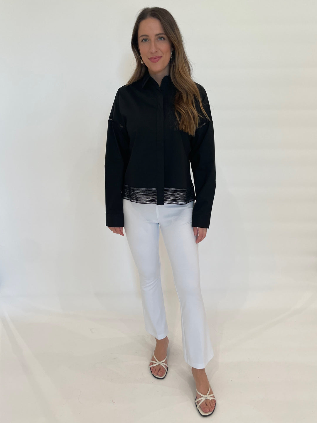 Hinson Wu Sophie Long Sleeve Top in White paired with White Jeans available at Barbara Katz