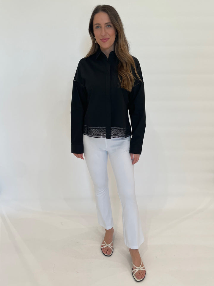 Hinson Wu Sophie Long Sleeve Top in White paired with White Jeans available at Barbara Katz