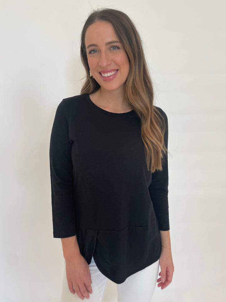 E.L.I Laila 3/4 Sleeve Twist Top in Black available at Barbara Katz