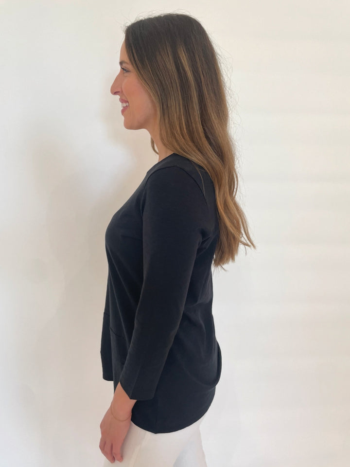 E.L.I Laila 3/4 Sleeve Cotton Top in Black available at Barbara Katz