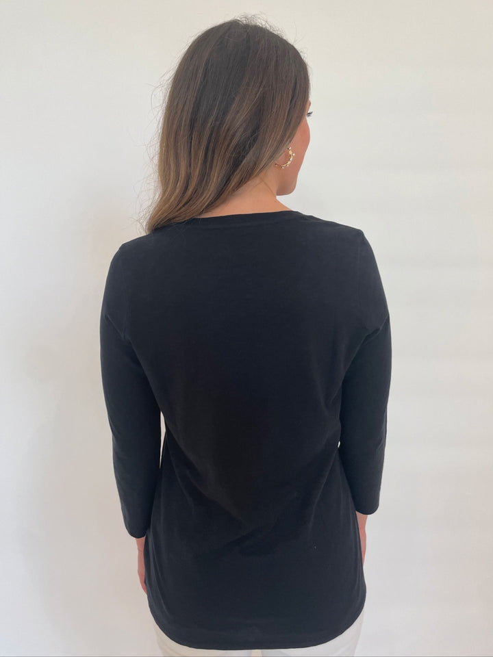 E.L.I Laila 3/4 Sleeve Pima Cotton Top in Black available at Barbara Katz