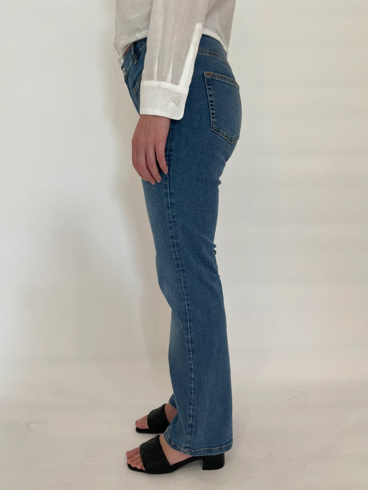 Elliott Lauren Straight Leg Jean With Patch Pocket in Navy available at Barbara Katz