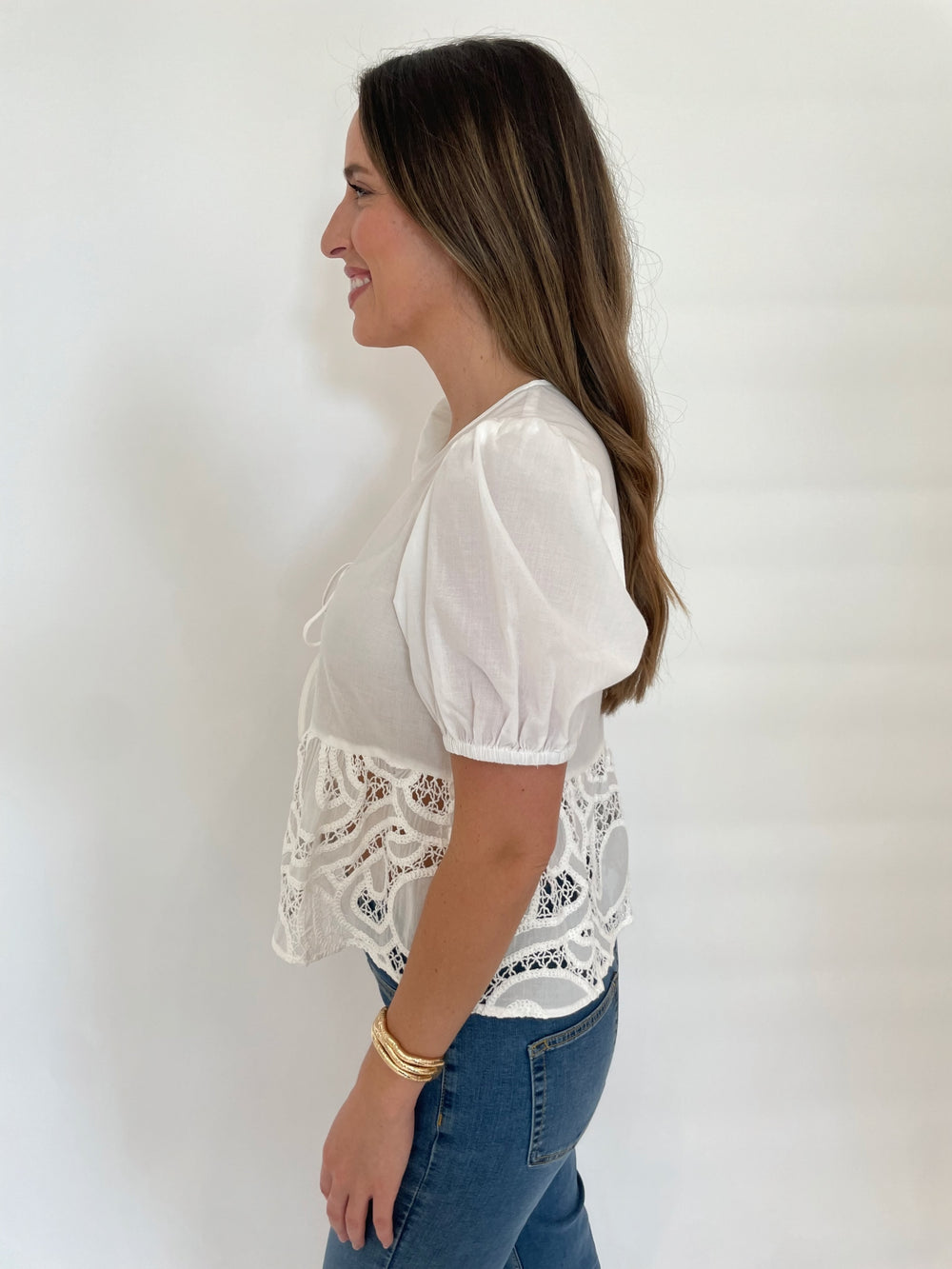 Suncoo Lina Short Sleeve Blouse in Off White available at Barbara Katz