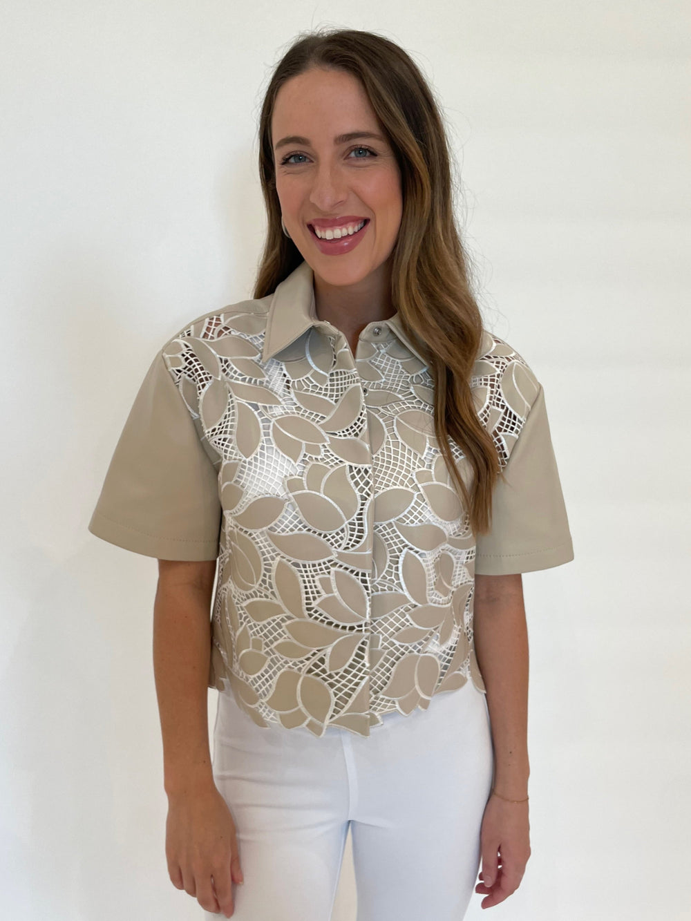 Simkhai The Robinson Embroidered Camp Shirt in Sand Multi available at Barbara Katz