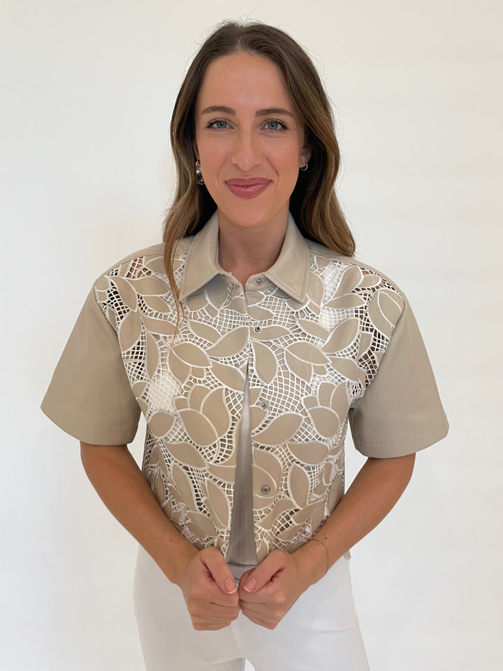 Simkhai Robinson Camp Shirt in Sand Multi available at Barbara Katz