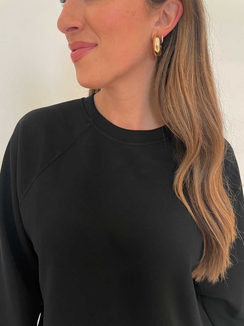 BK Soft Touch Raglan Sweatshirt in Black available at Barbara Katz