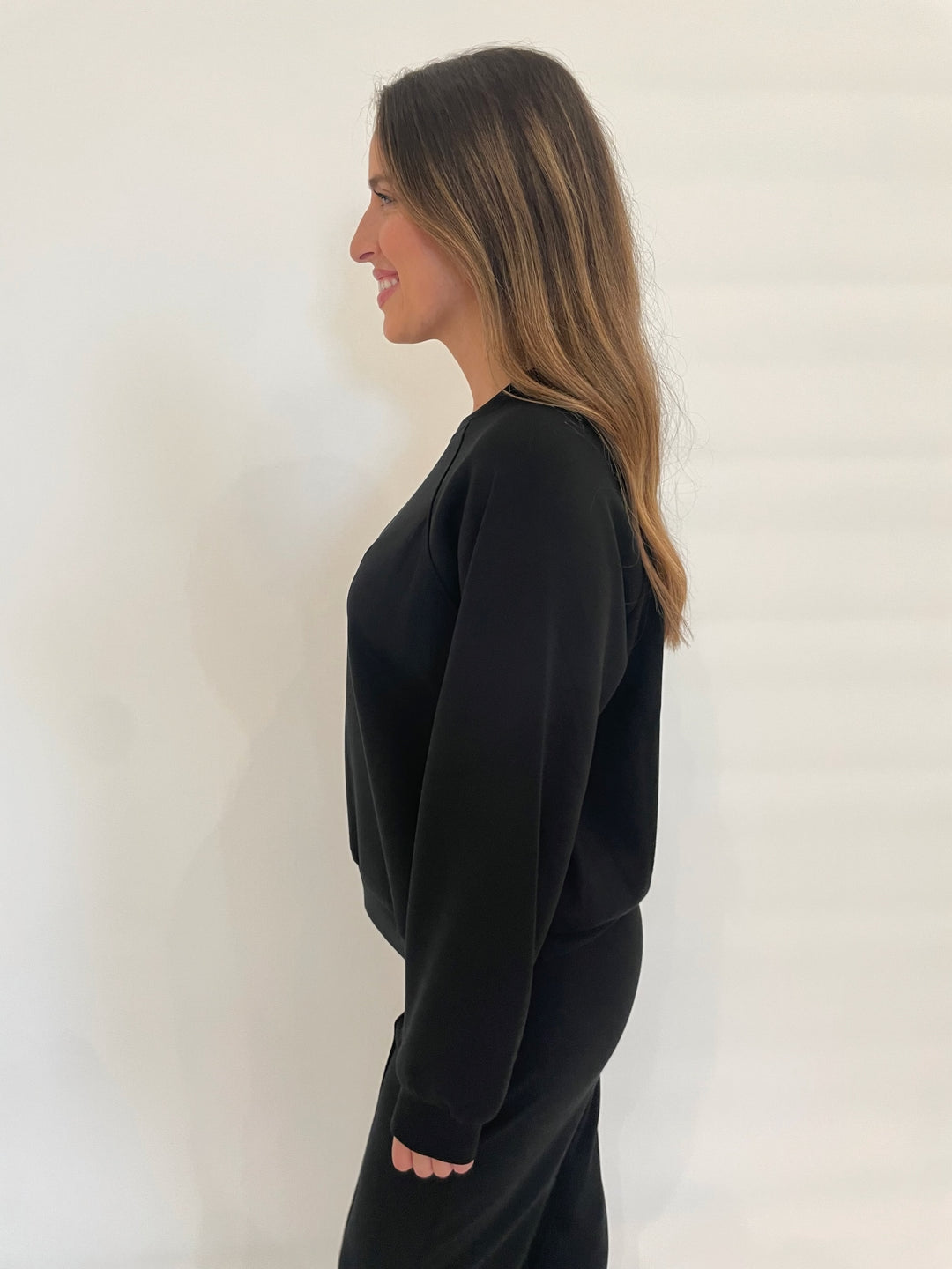 BK Soft Touch Raglan Sweatshirt in Black available at Barbara Katz