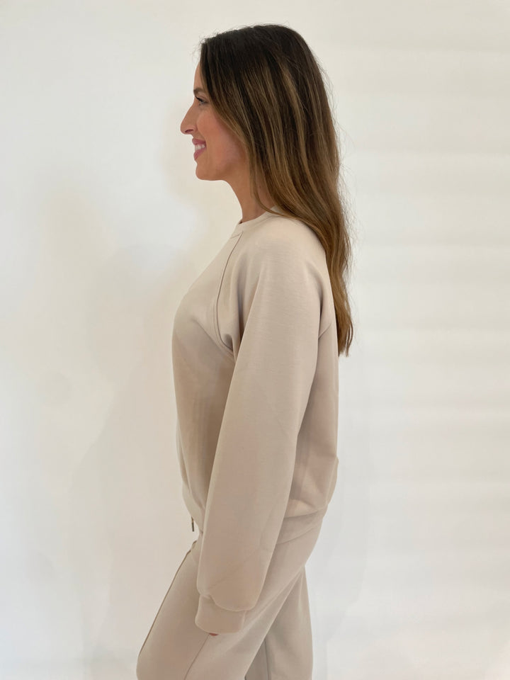BK Soft Touch Raglan Sweatshirt in Beige available at Barbara Katz