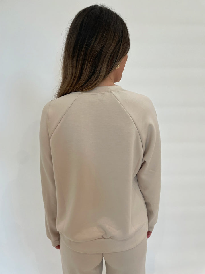 BK Soft Touch Raglan Sweatshirt in Beige available at Barbara Katz