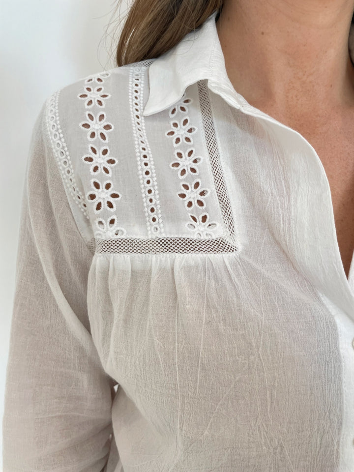 BK Dennis Lace Shirt in Eggshell available at Barbara Katz