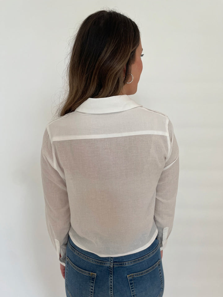 BK Dennis Crop Shirt in Eggshell available at Barbara Katz