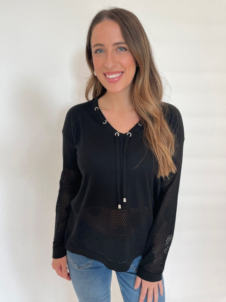 BK Talia V-Neck Sweater in Black available at Barbara Katz