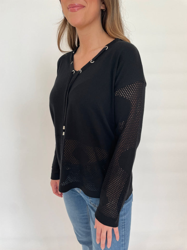 BK Talia V-Neck Long Sleeve Sweater in Black available at Barbara Katz