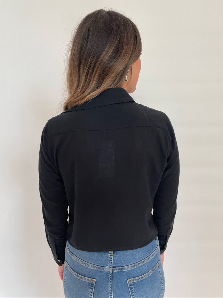 BK Dennis Crop Shirt in Black available at Barbara Katz