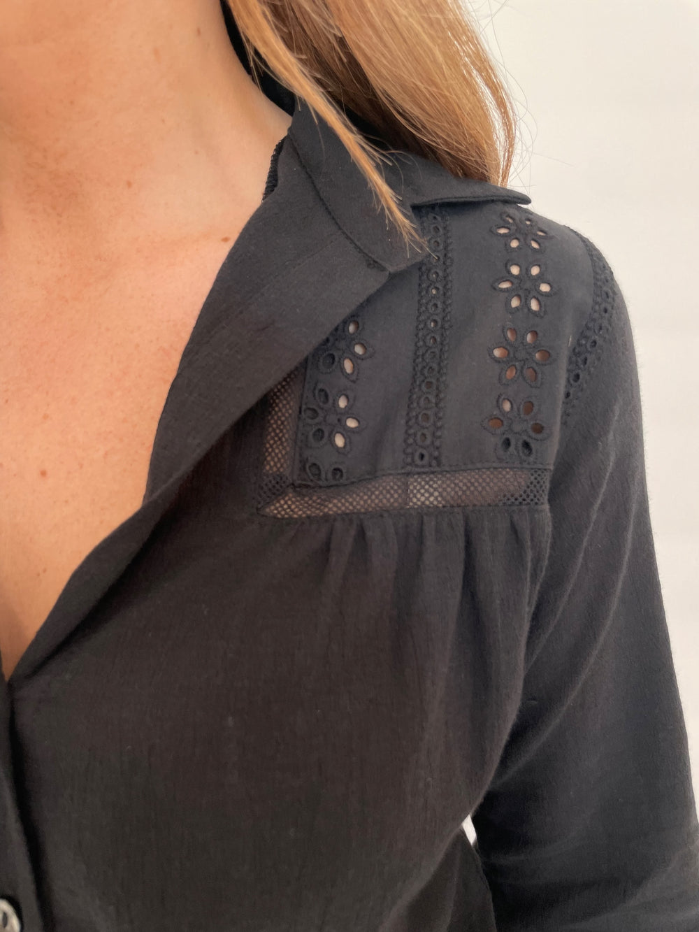 BK Dennis Lace Shirt in Black available at Barbara Katz