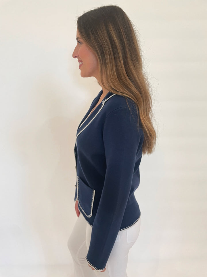 Bk Sheila Stitch Pocket Blazer in Navy/White available at Barbara Katz