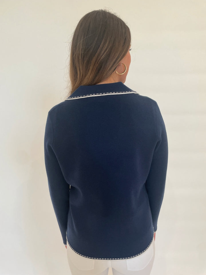 Bk Sheila Stitch Pocket Blazer in Navy/White available at Barbara Katz