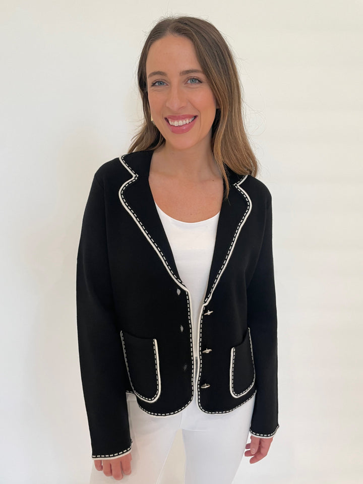 Bk Sheila Stitch Pocket Blazer in Black/White available at Barbara Katz