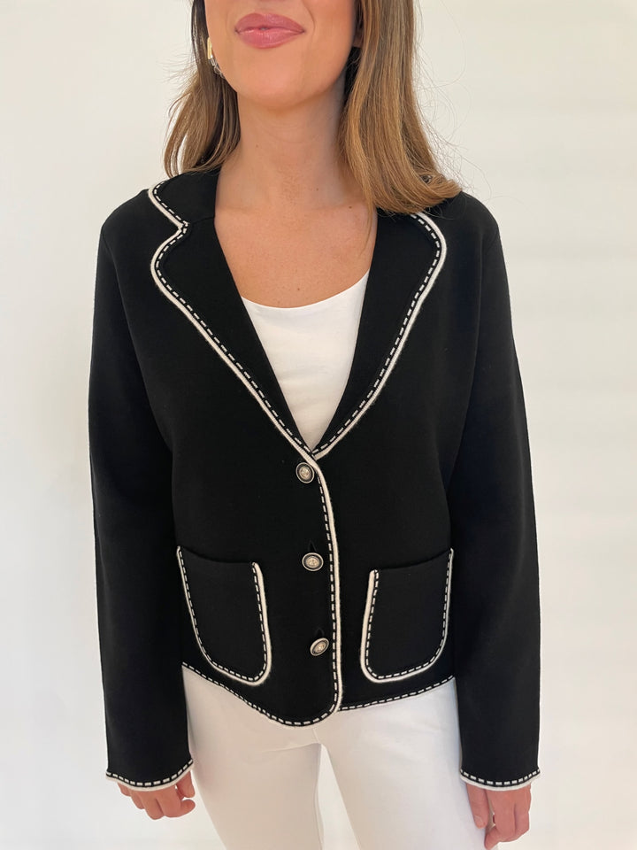 Bk Sheila Stitch Pocket Blazer in Black/White available at Barbara Katz