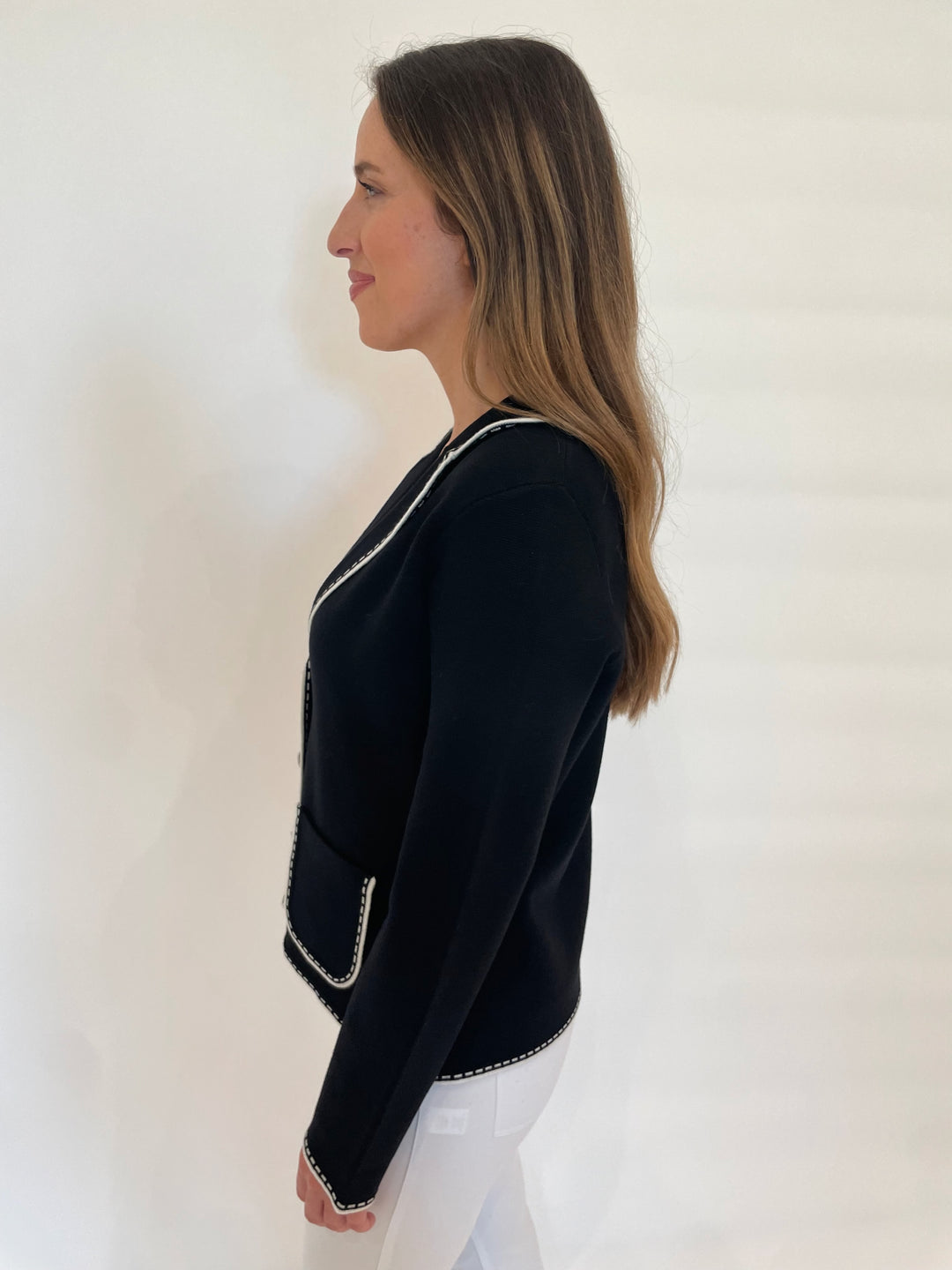 Bk Sheila Stitch Pocket Blazer in Black/White available at Barbara Katz