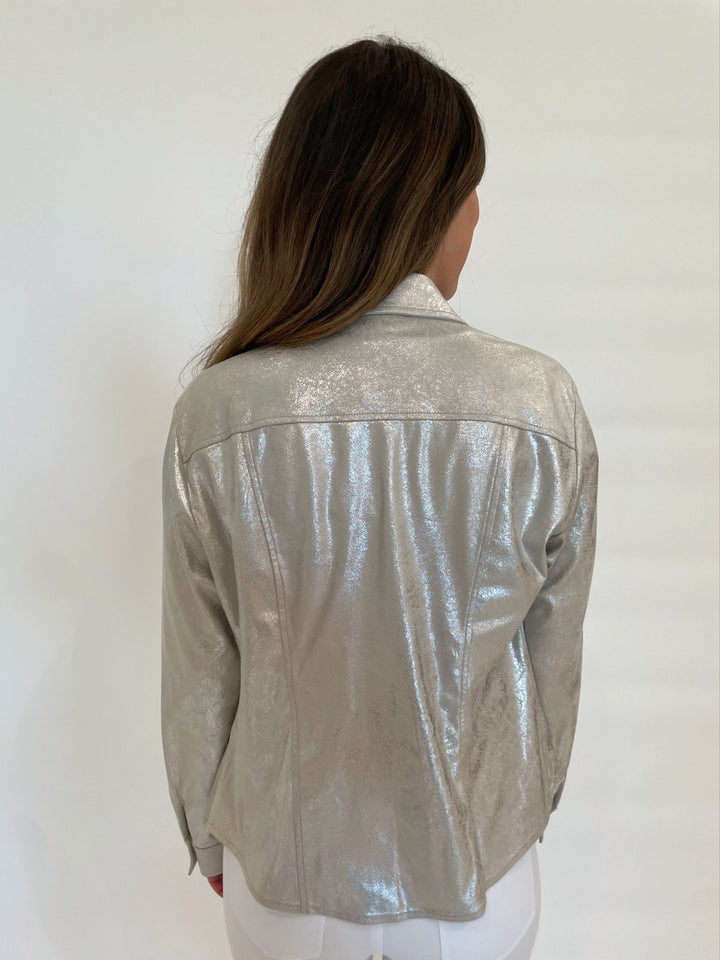 BK Airy Shirt Jacket in Metallic Silver available at Barbara Katz