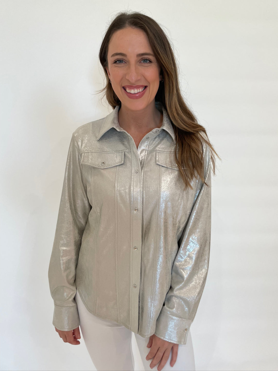BK Airy Shirt Jacket in Silver available at Barbara Katz