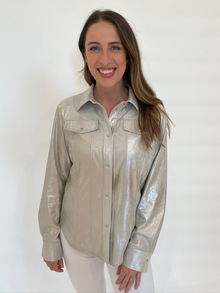 BK Airy Shirt Jacket in Silver available at Barbara Katz
