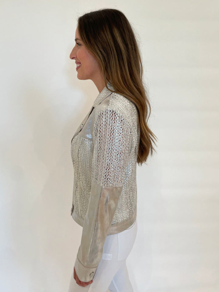 BK Kori Knit Mesh Long Sleeve Jacket in Silver available at Barbara Katz