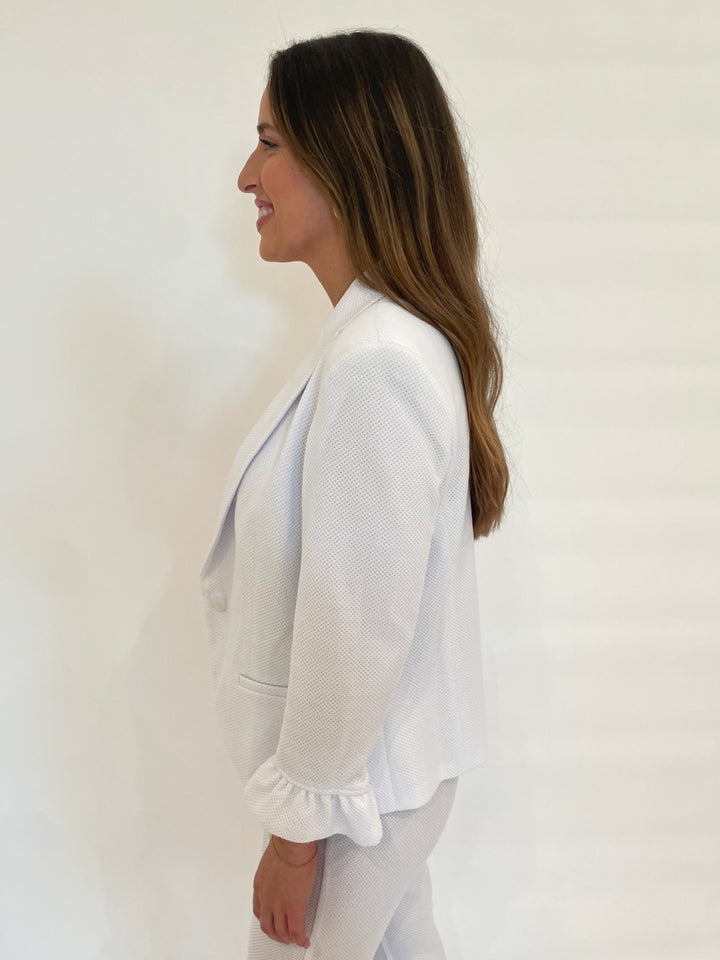 Peace of Cloth Gia Pique Long Sleeve Jacket in White available at Barbara Katz