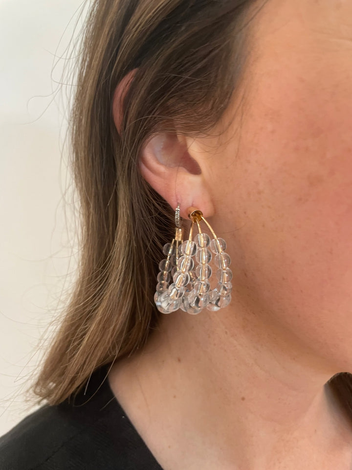 BK Jewelry Rory 3 Layered Ice Rondelle Hoop Earrings in Clear/Gold available at Barbara Katz