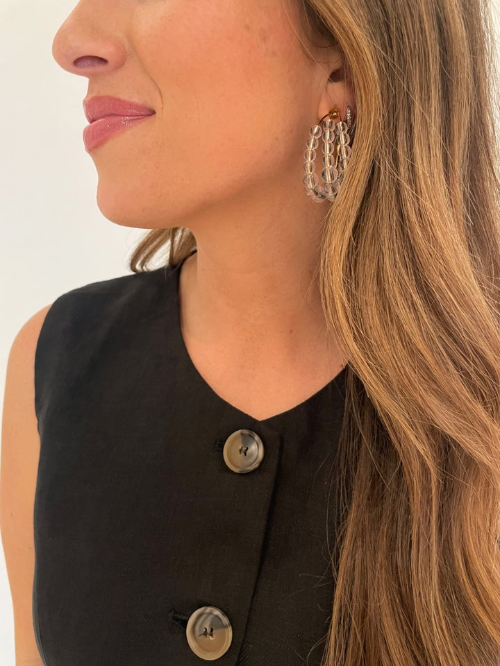BK Jewelry Rory 3 Layered Ice Rondelle Hoop Earrings in Clear/Gold available at Barbara Katz
