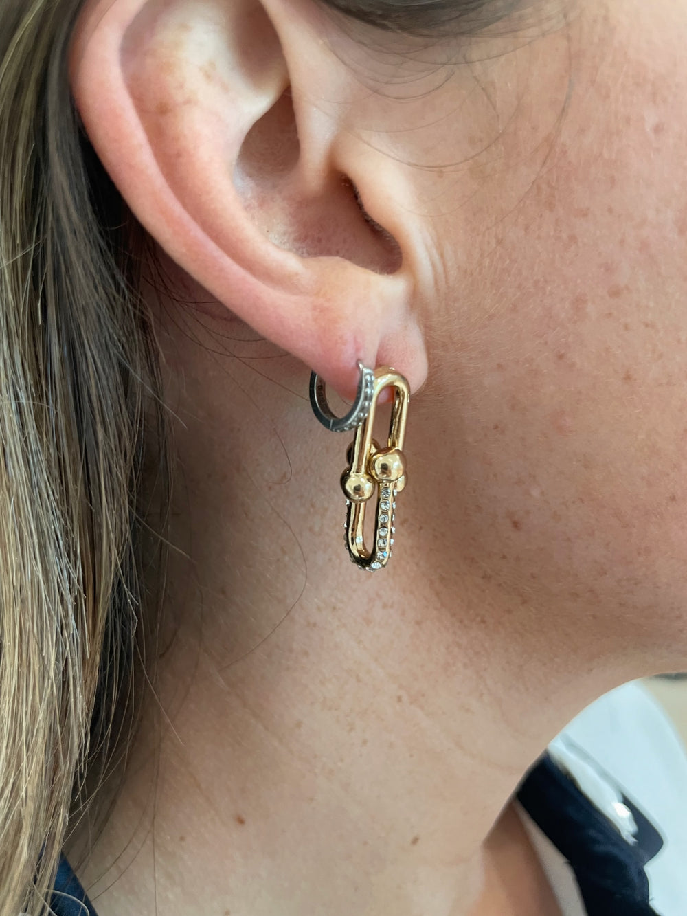 BK Jewelry Chloe Crystal U Chain Earrings in Gold available at Barbara Katz