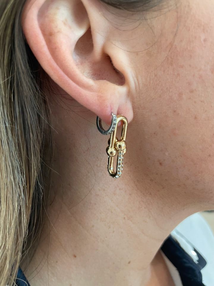 BK Jewelry Chloe Crystal U Chain Earrings in Gold available at Barbara Katz