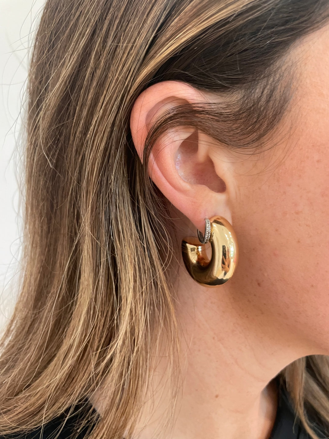 BK Jewelry Tori Thick Hoop Earrings in Gold available at Barbara Katz