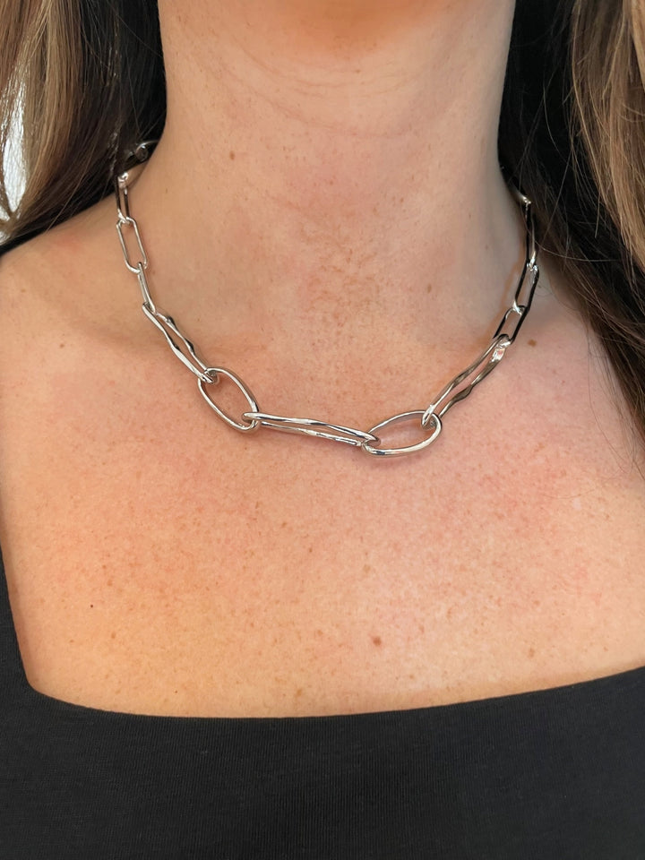 BK Jewelry Caroline Clip & Multi Shape Chain Necklace in Rhodium available at Barbara Katz