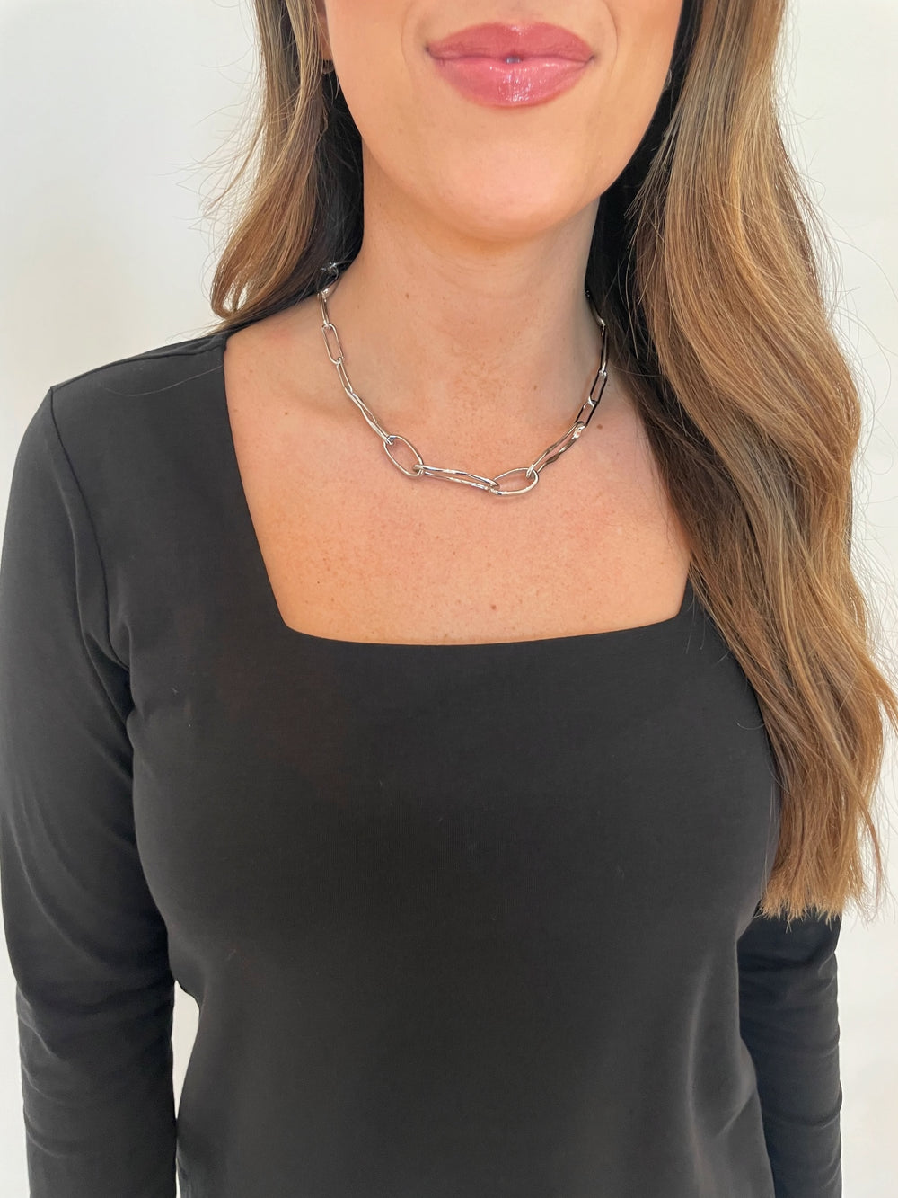 BK Jewelry Caroline Clip & Multi Shape Chain Necklace in Silver available at Barbara Katz