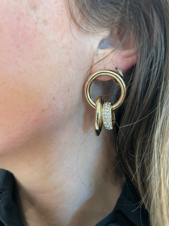 BK Jewelry Olly 2 Oval Linked Circle Earrings in Gold/Clear available at Barbara Katz