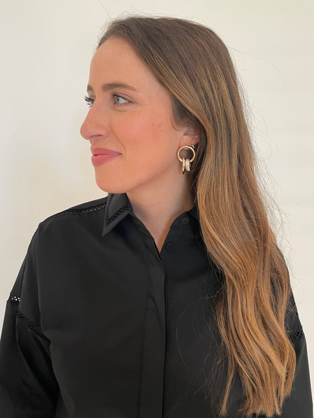 BK Jewelry Olly 2 Oval Linked Circle Earrings in Clear/Gold available at Barbara Katz