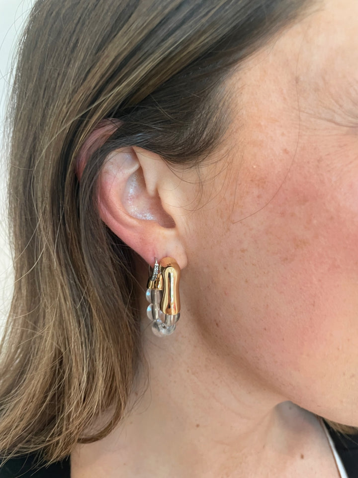 BK Jewelry Bali Metal Top Ball Bead Hoop Earrings in Clear/Gold available at Barbara Katz