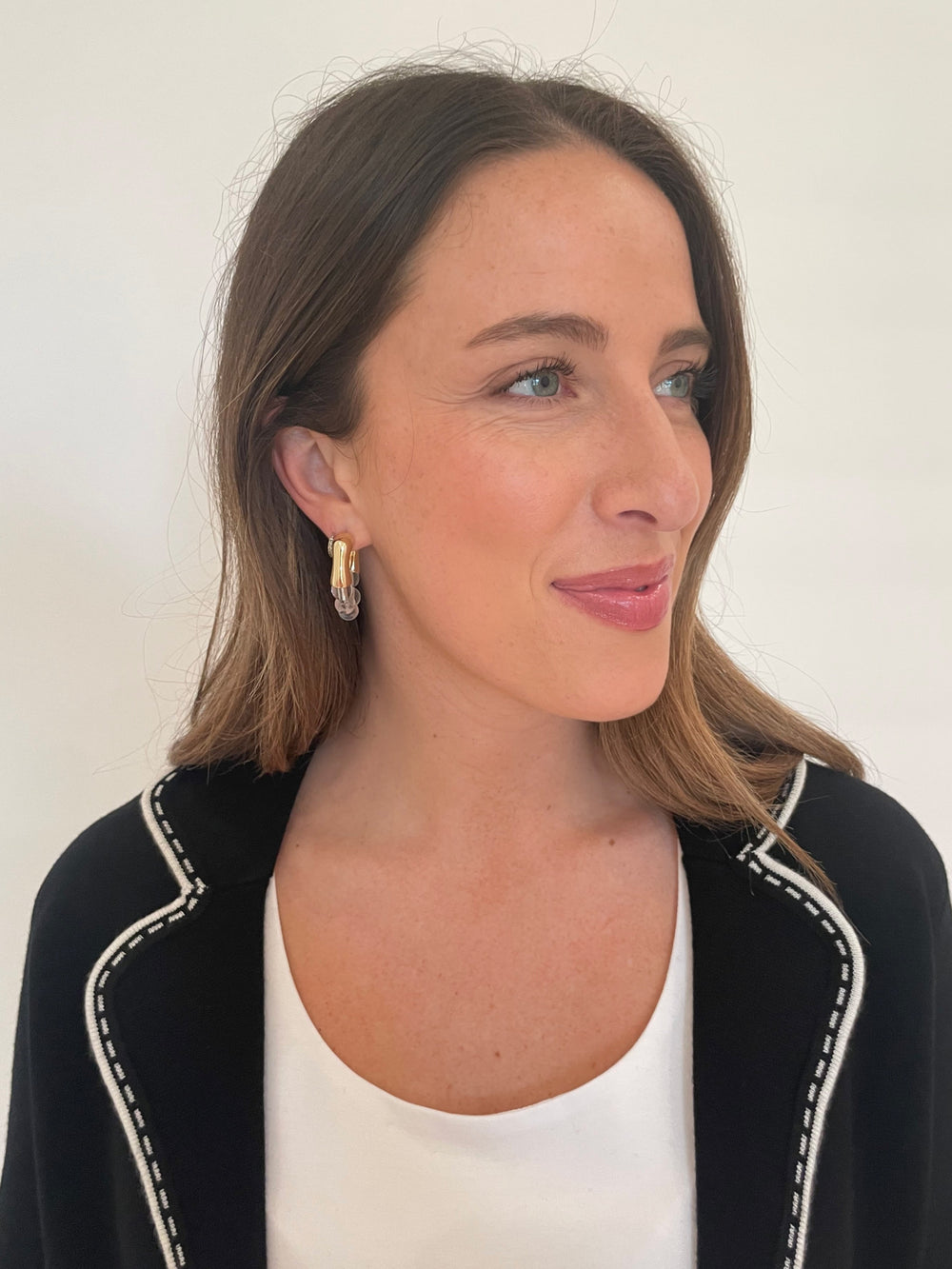 BK Jewelry Bali Metal Top Ball Bead Hoop Earrings in Clear/Gold available at Barbara Katz