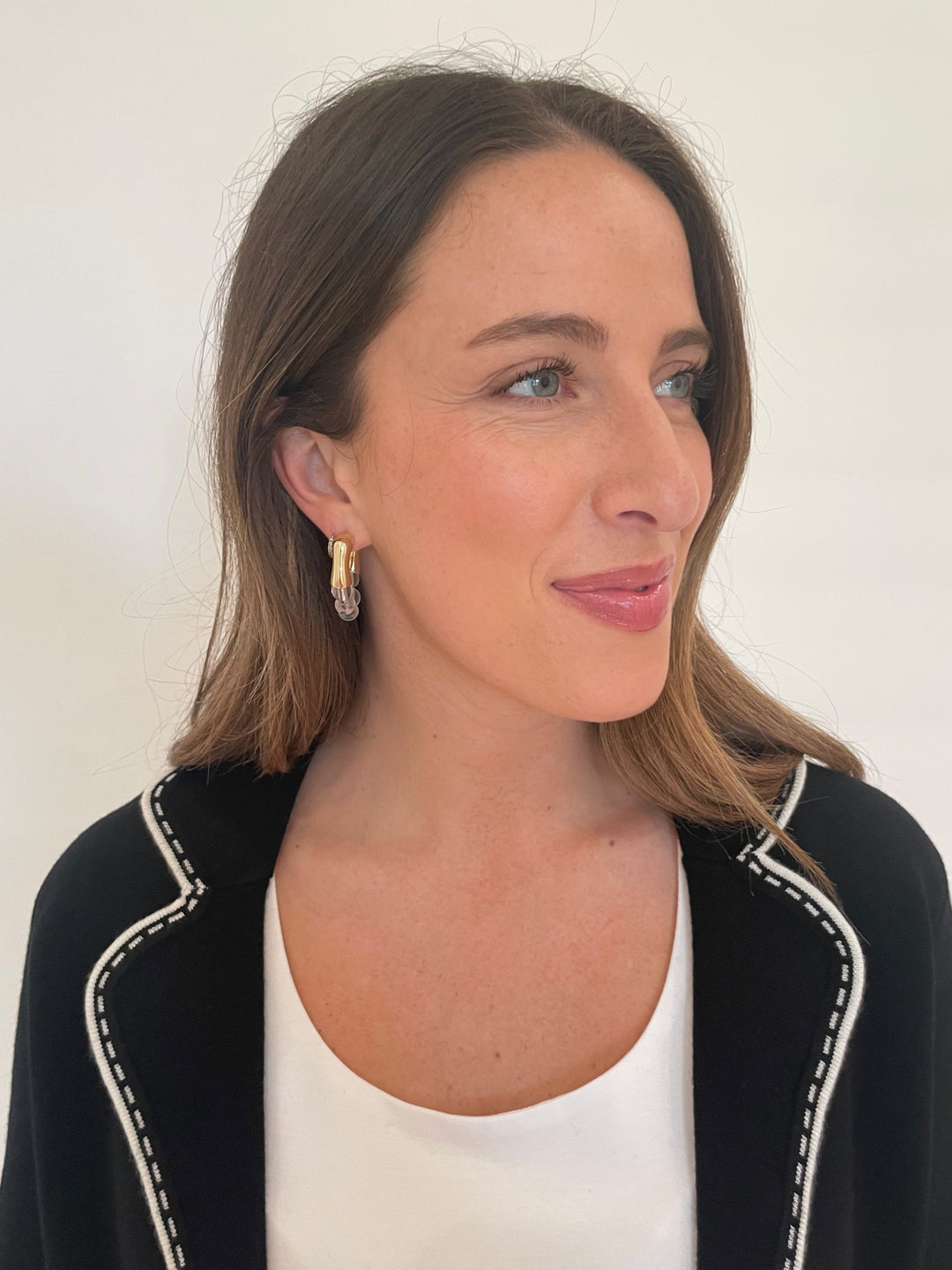 BK Jewelry Bali Metal Top Ball Bead Hoop Earrings in Clear/Gold available at Barbara Katz