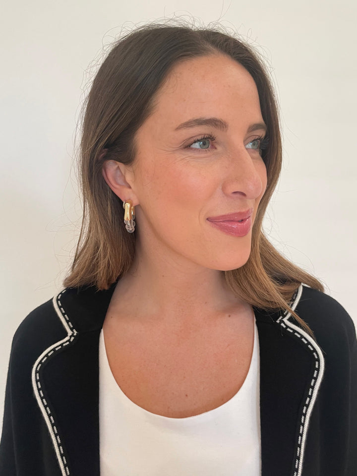 BK Jewelry Bali Metal Top Ball Bead Hoop Earrings in Clear/Gold available at Barbara Katz