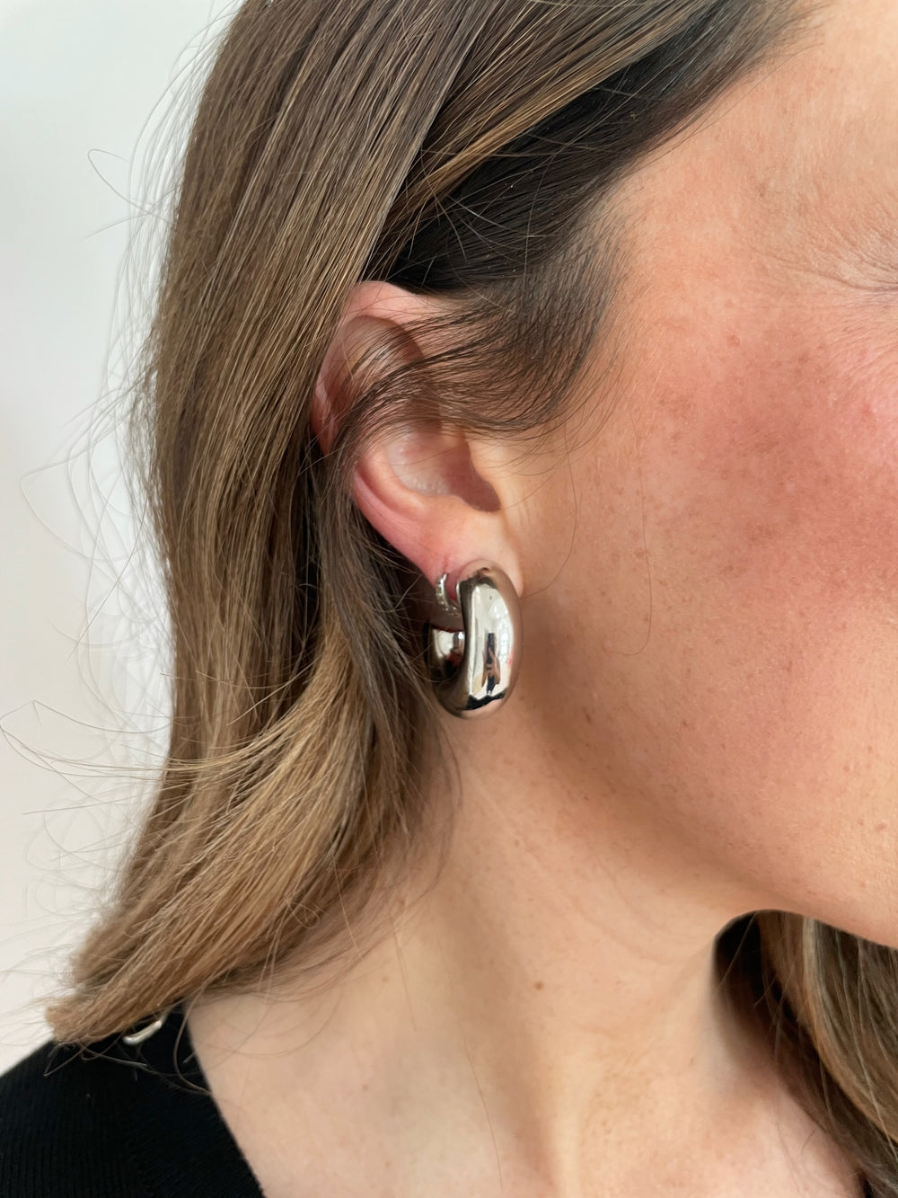 BK Jewelry Tori Thick Hoop Earrings in Rhodium available at Barbara Katz