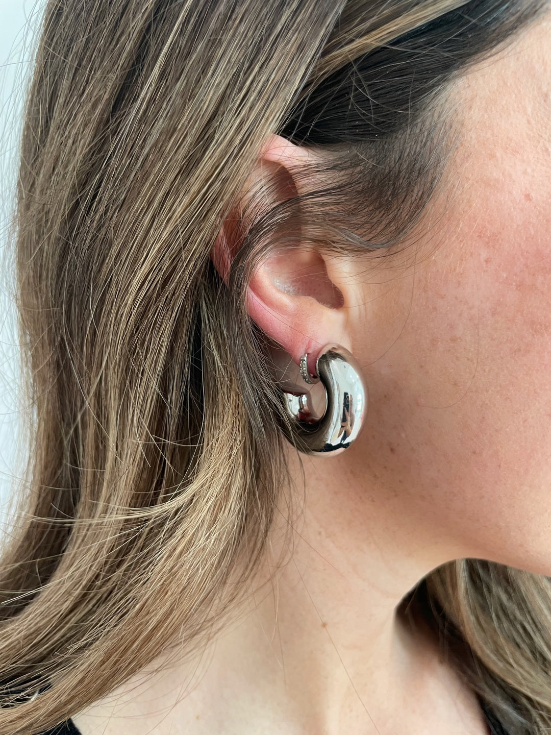 BK Jewelry Tori Thick Hoop Earrings in Rhodium available at Barbara Katz