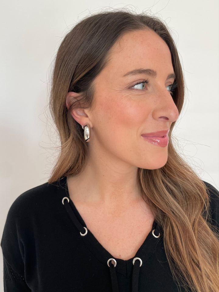 BK Jewelry Tori Thick Hoop Earrings in Rhodium available at Barbara Katz