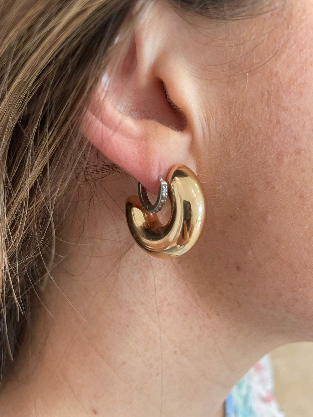 BK Jewelry Tina Thick Metal Hoop Earrings in Gold available at Barbara Katz