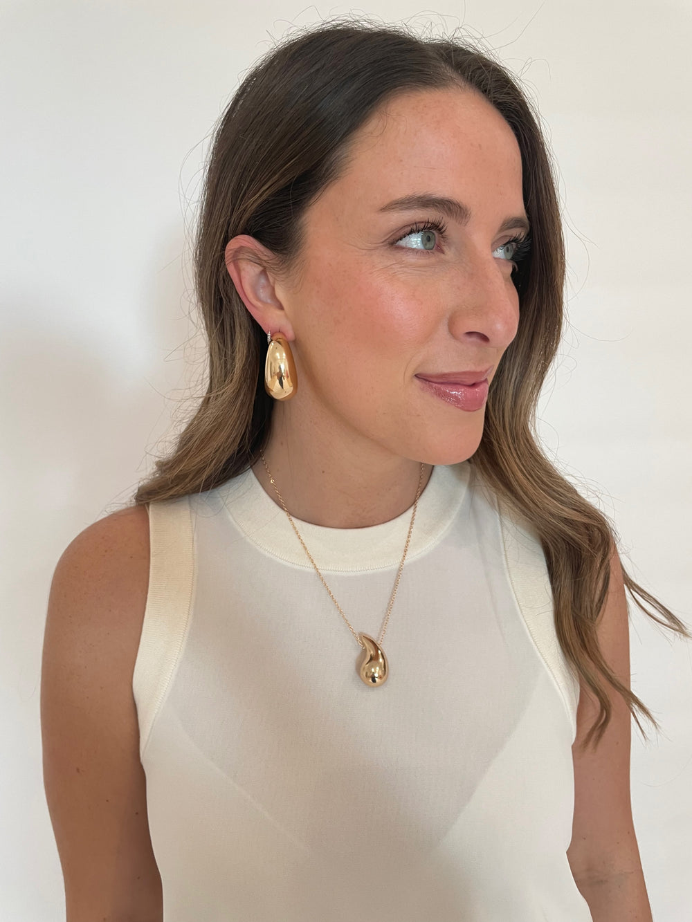 BK Jewelry Tara Puffy Teardrop Necklace in Gold available at Barbara Katz
