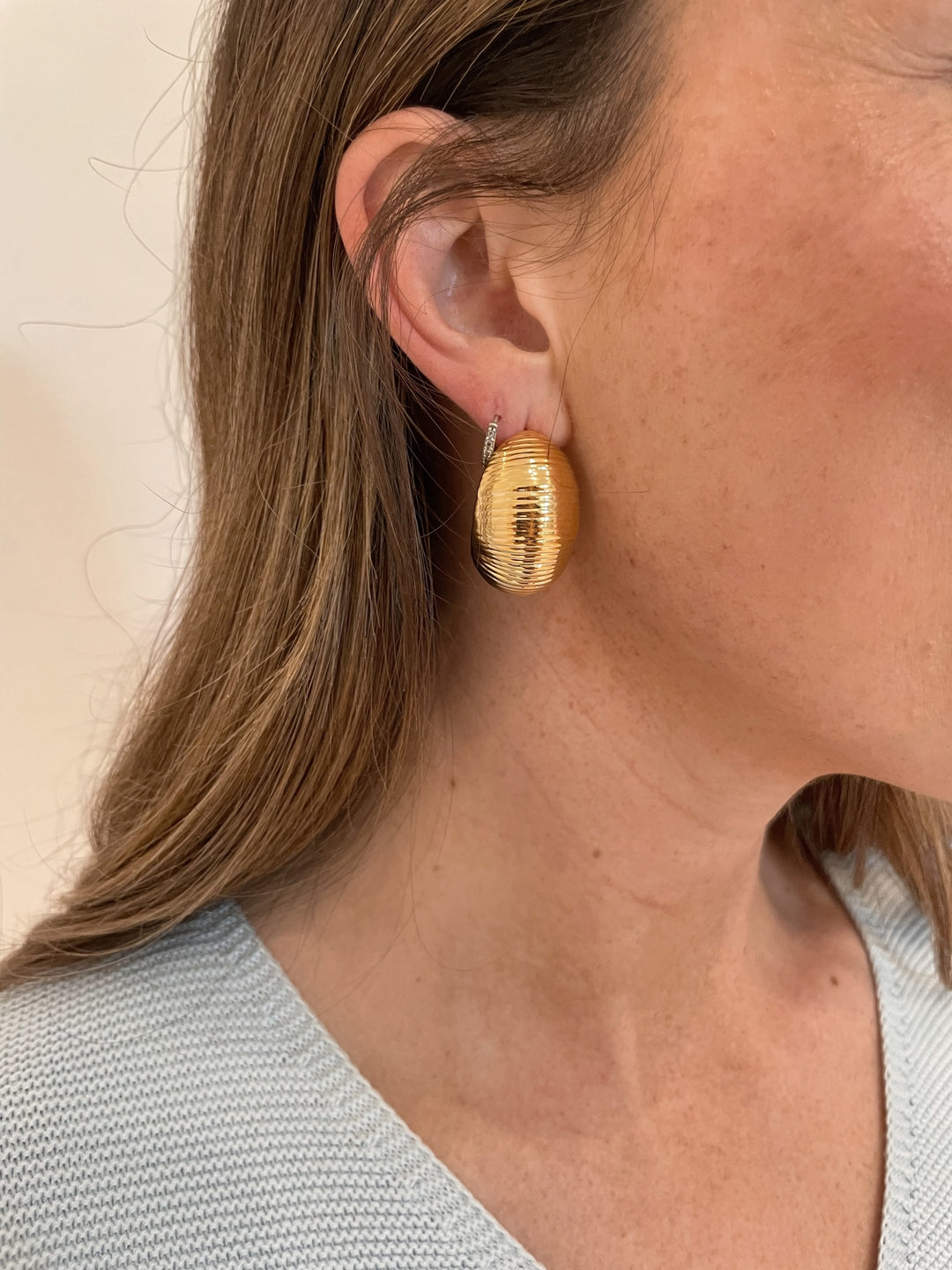 BK Jewelry Tami Textured Oval Dome Earrings in Gold available at Barbara Katz