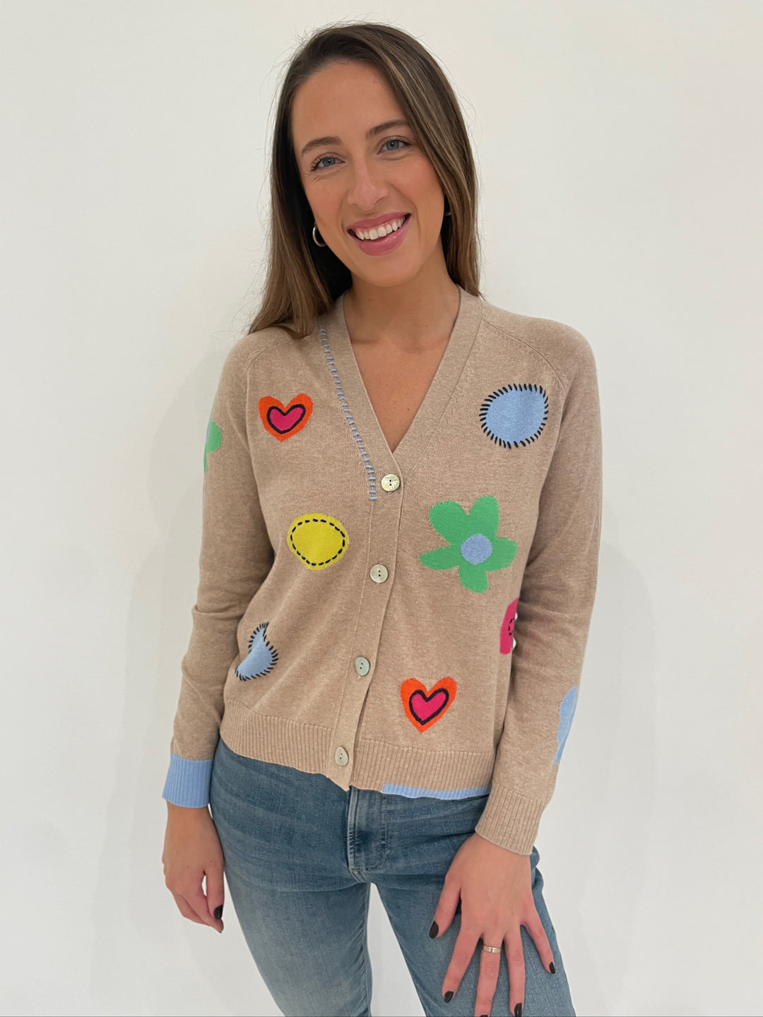 Zaket & Plover Vanessa Flowers & Spots Cardigan in Oat available at Barbara Katz